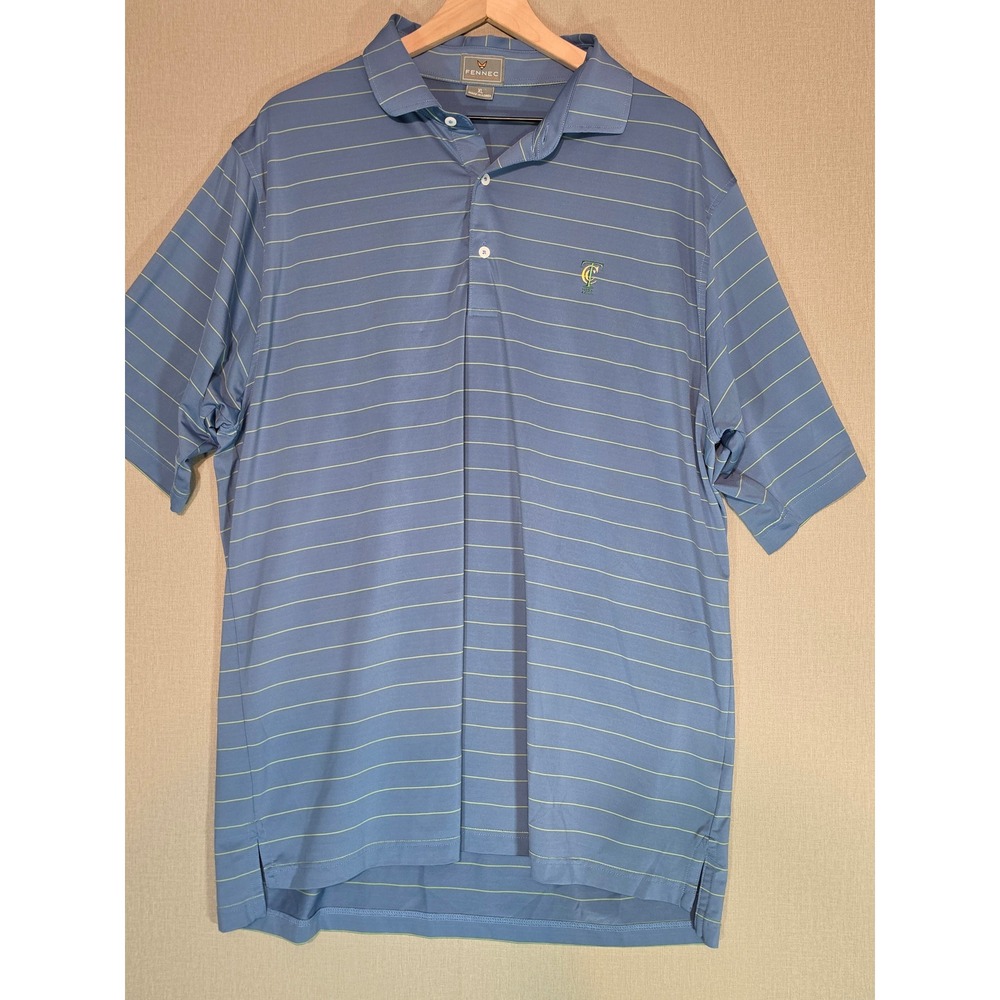 Fennec Highly Evolved Mens Polo Shirt XL Blue Yellow Striped TCC 1921 Golf Top